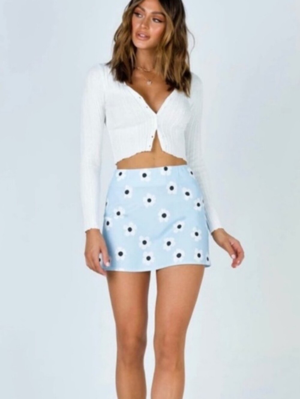 SHEIN Blue Floral Print Mini Skirt